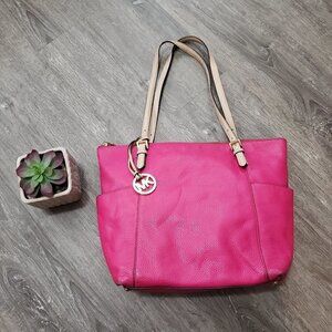 Michael Kors Pink Pebbled Leather Jet Set Tote